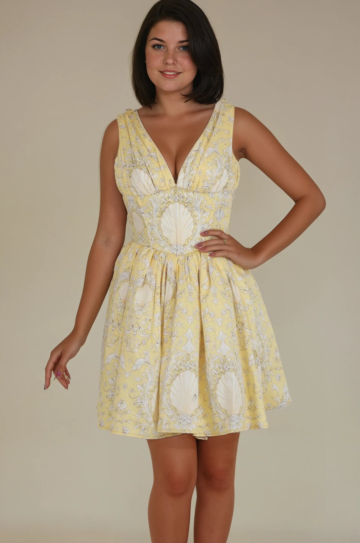 Jericho Shell Print Yellow Corset Dress