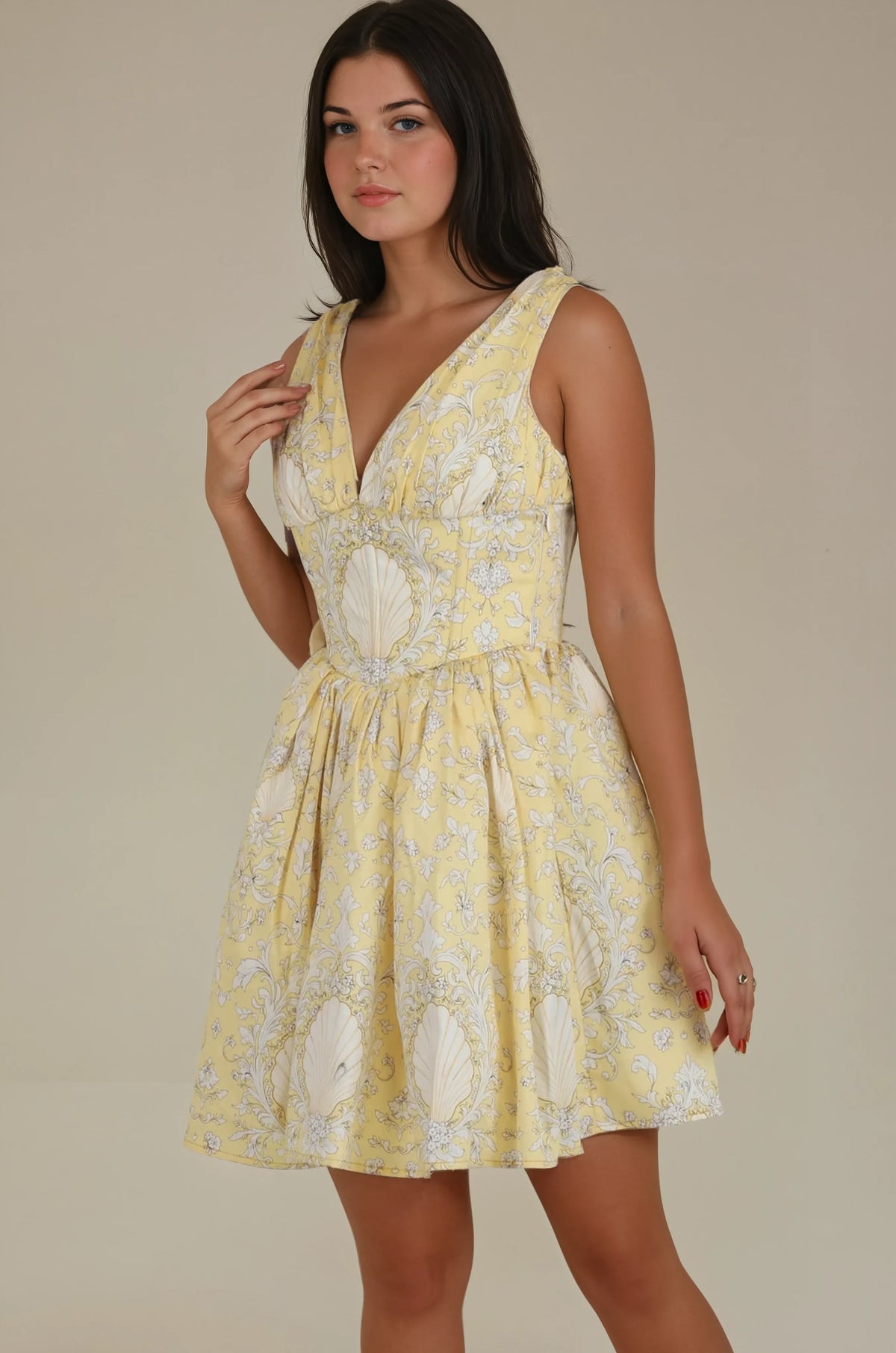 Jericho Shell Print Yellow Corset Dress