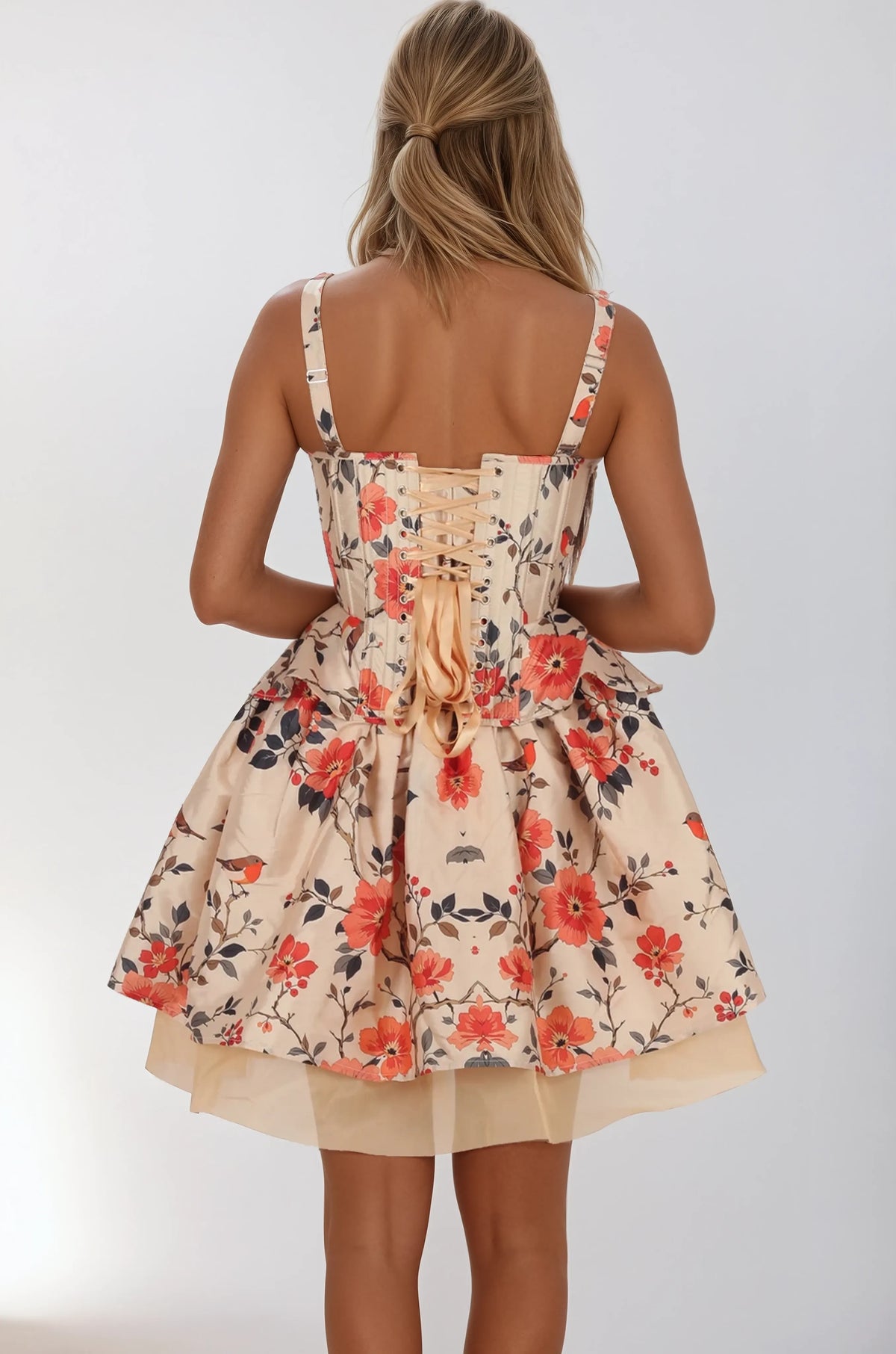 Azriel Beige Crimson Floral Corset Co-ord Set