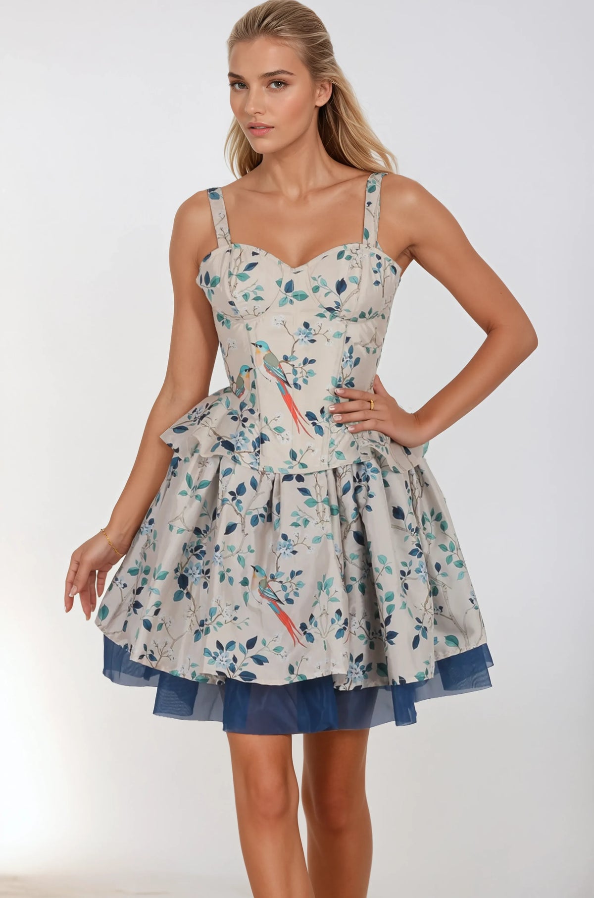Adrian Foliage Tropical Bird Custom Made Corset Co-Ord Set
