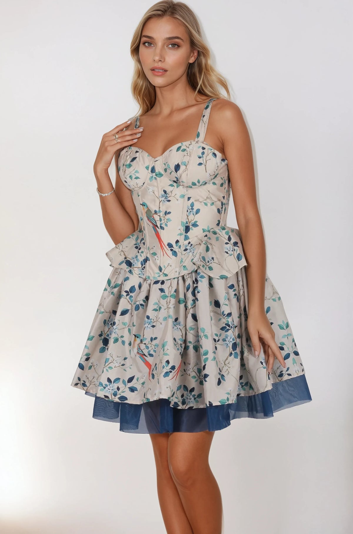 Adrian Foliage Tropical Bird Custom Made Corset Co-Ord Set