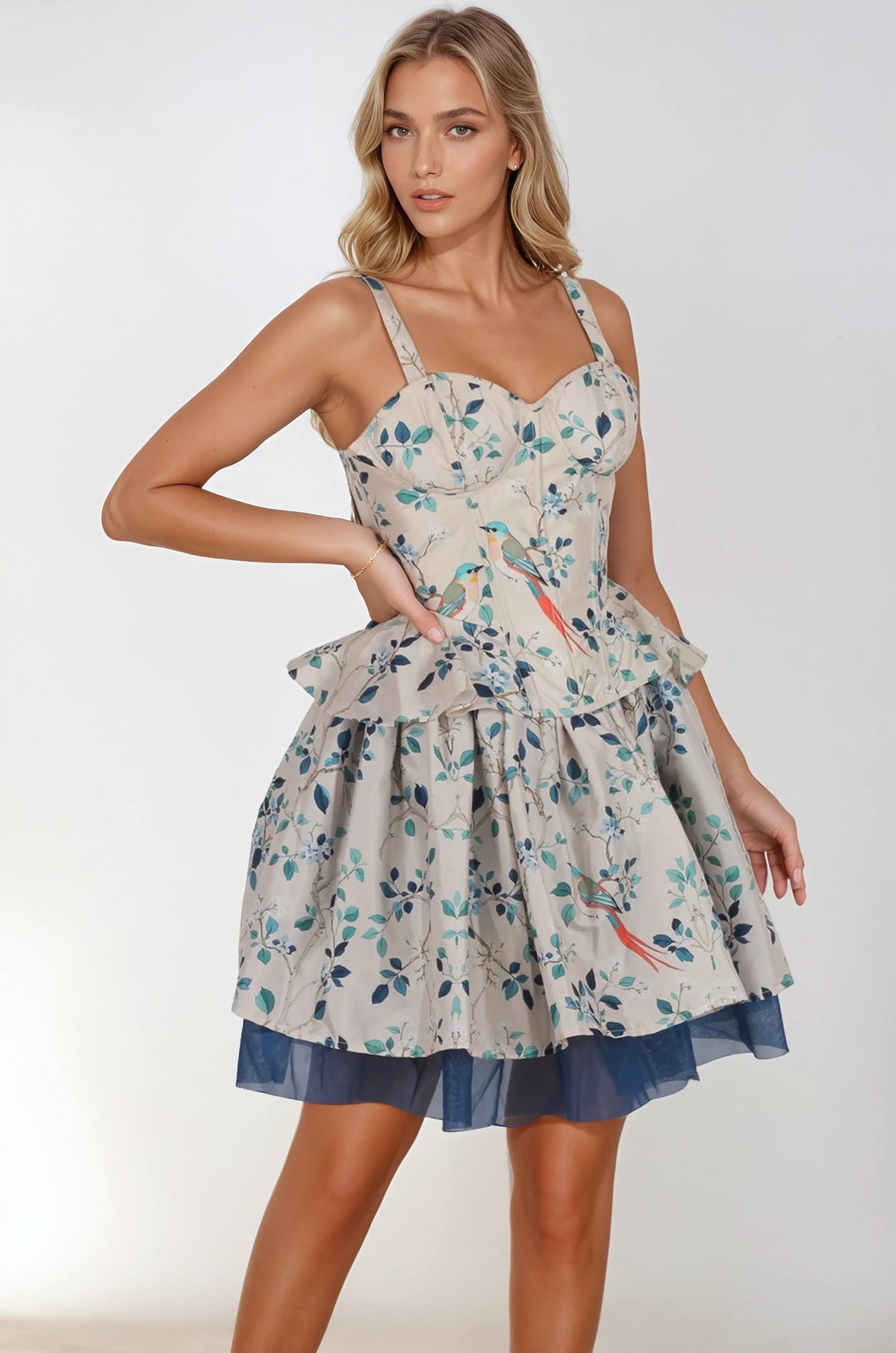 Adrian Foliage Tropical Bird Custom Made Corset Co-Ord Set