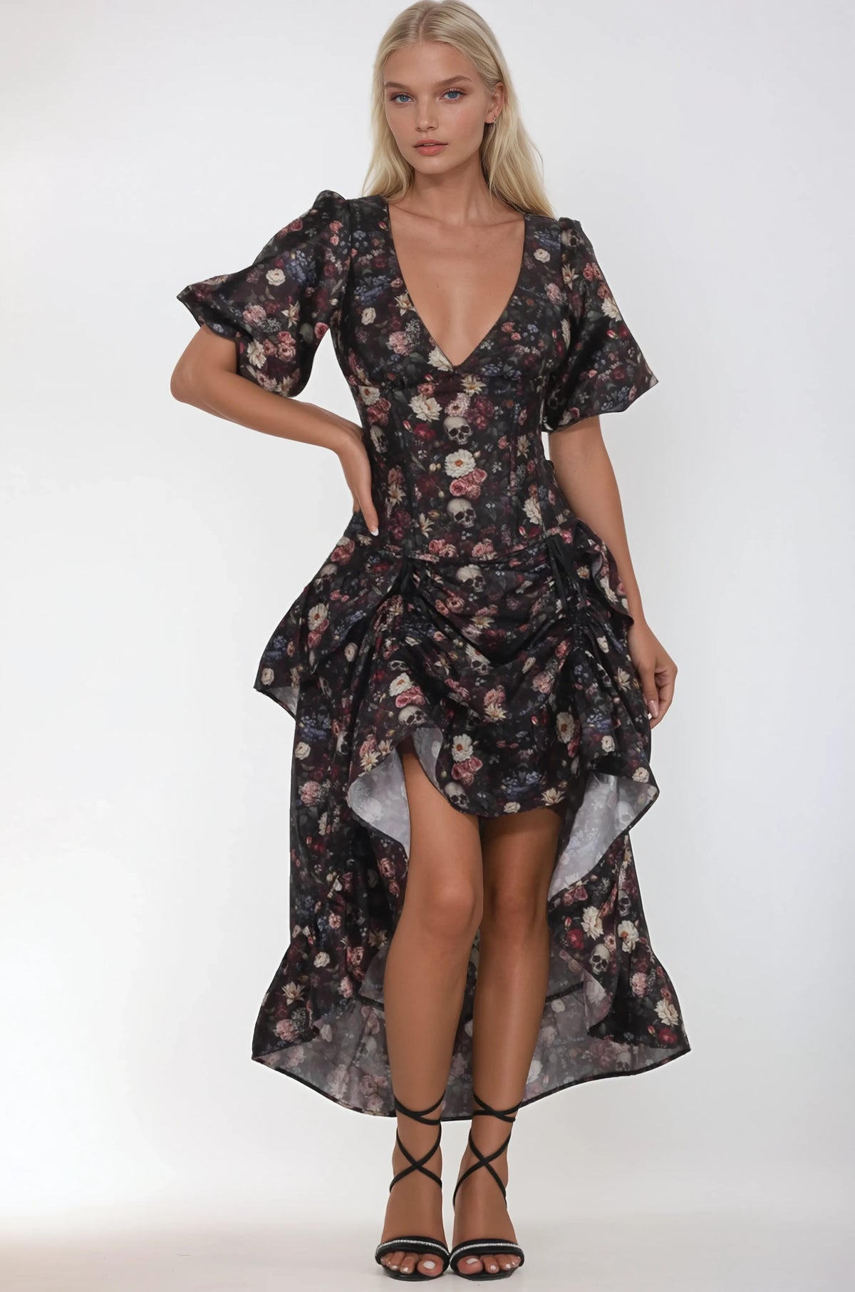 Rayne Soft Rose Skull Corset Dress