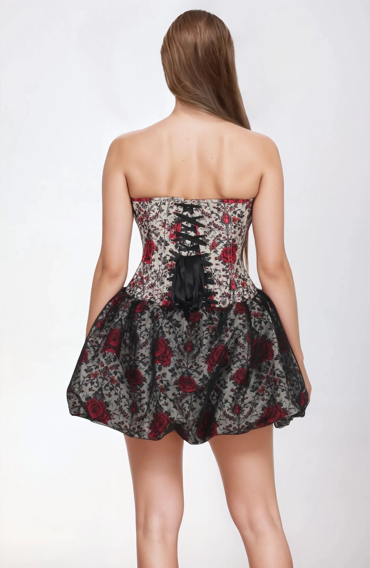 Beau Gothic Red Rose Custom Made Corset Dress
