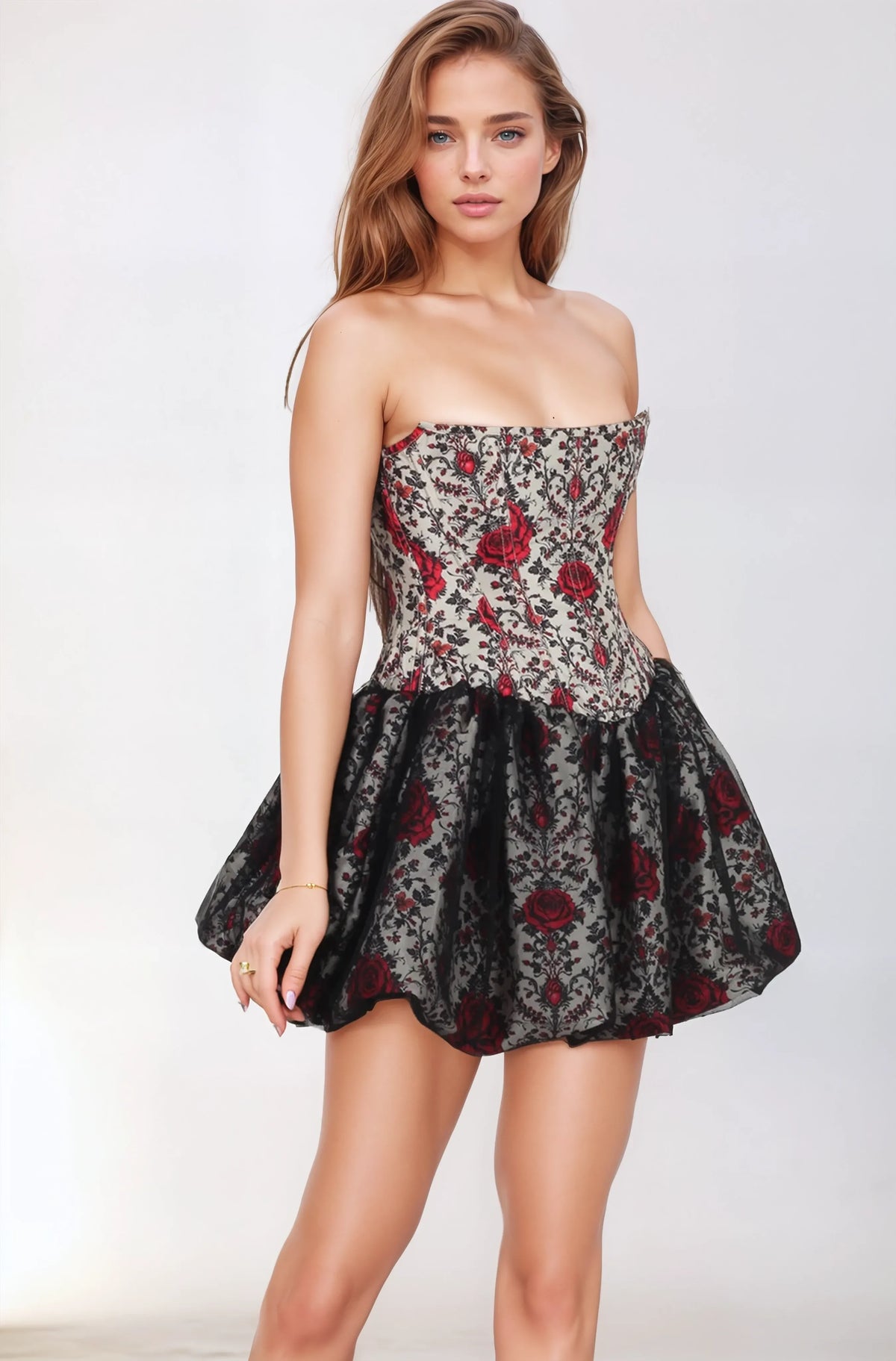 Beau Gothic Red Rose Custom Made Corset Dress