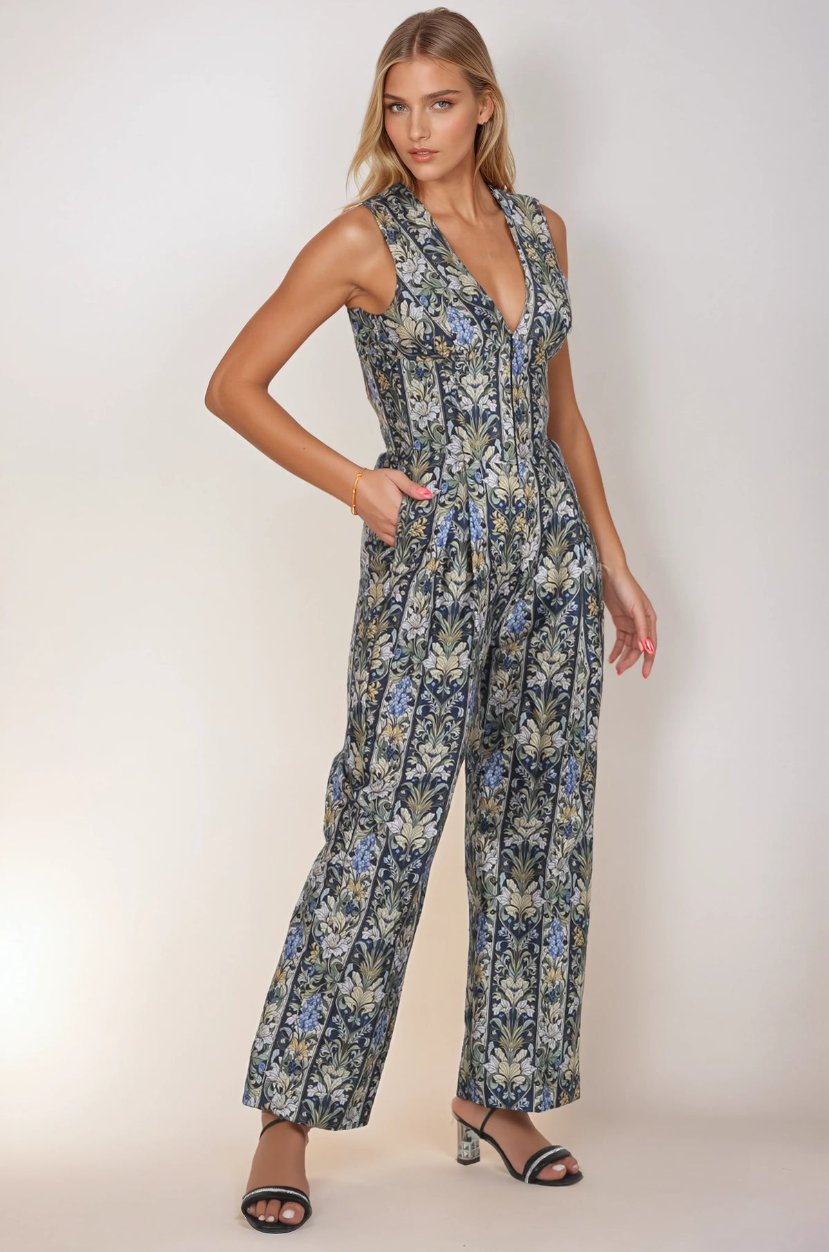 Quincy Ornate Botanical Corset Jumpsuit