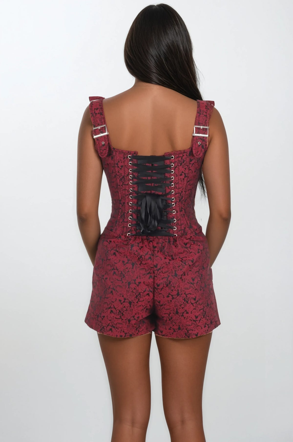 Cole Maroon Brocade Corset Skort Dress