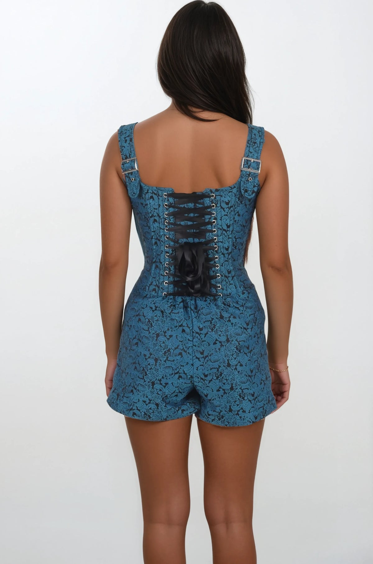 Ada Turquoise Brocade Corset Skort Dress