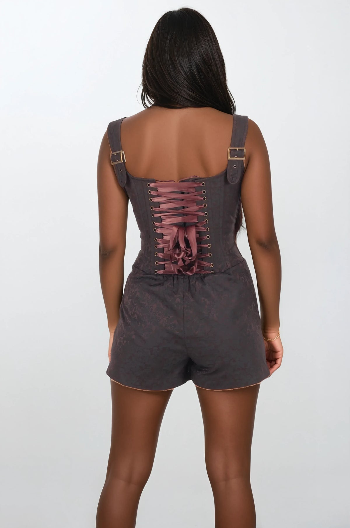 Sonny Brown Brocade Corset Skort Dress