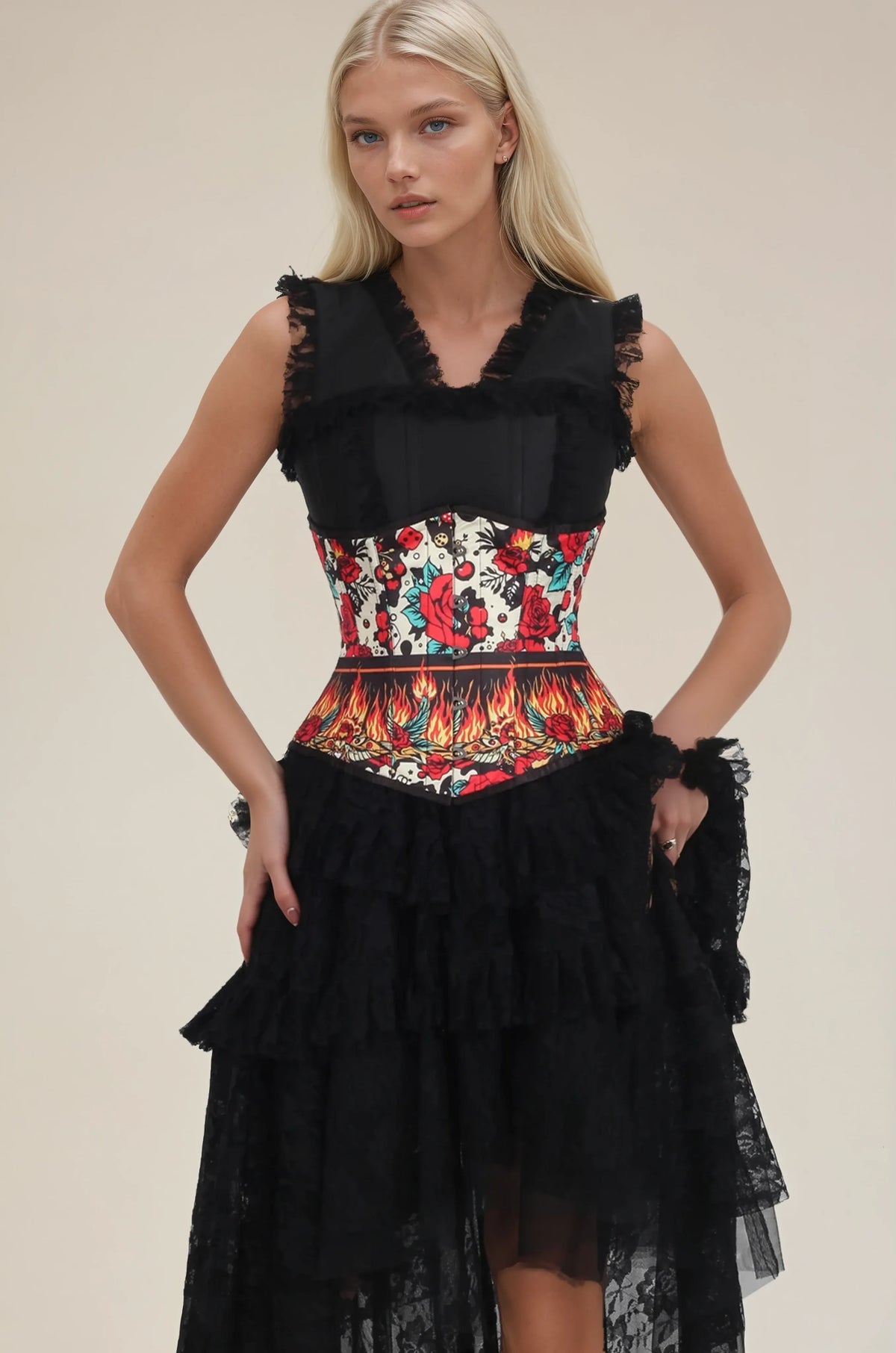 Schelley Retro Roses Flames Corset