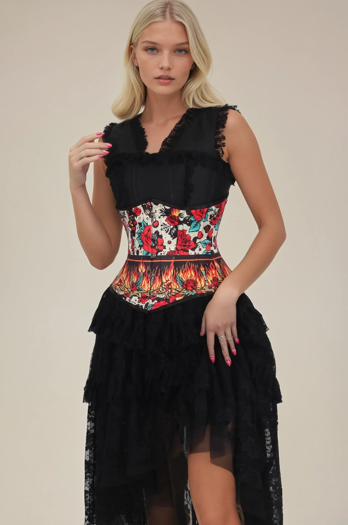 Schelley Retro Roses Flames Corset