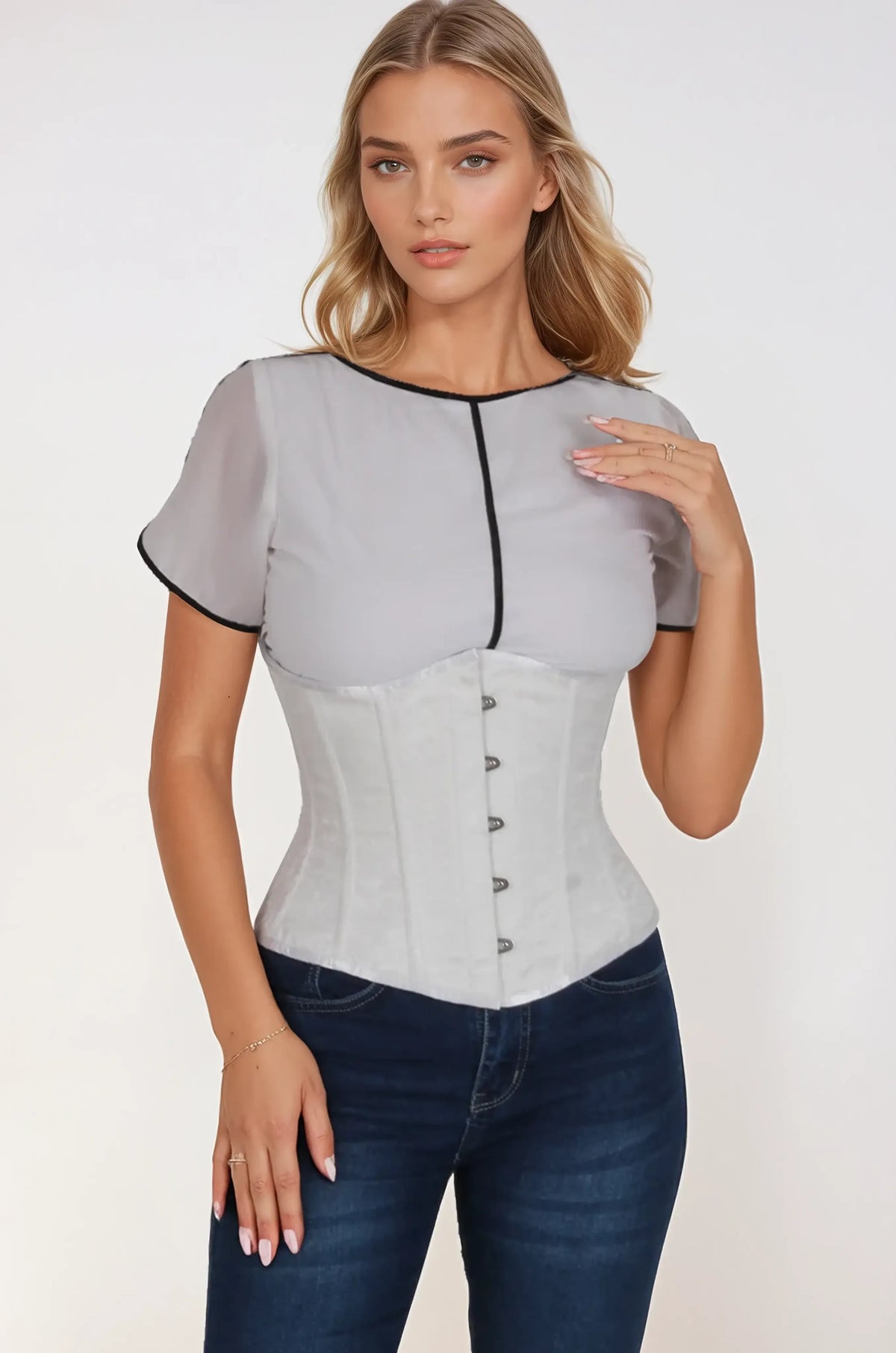 Breona White Brocade Underbust Corset