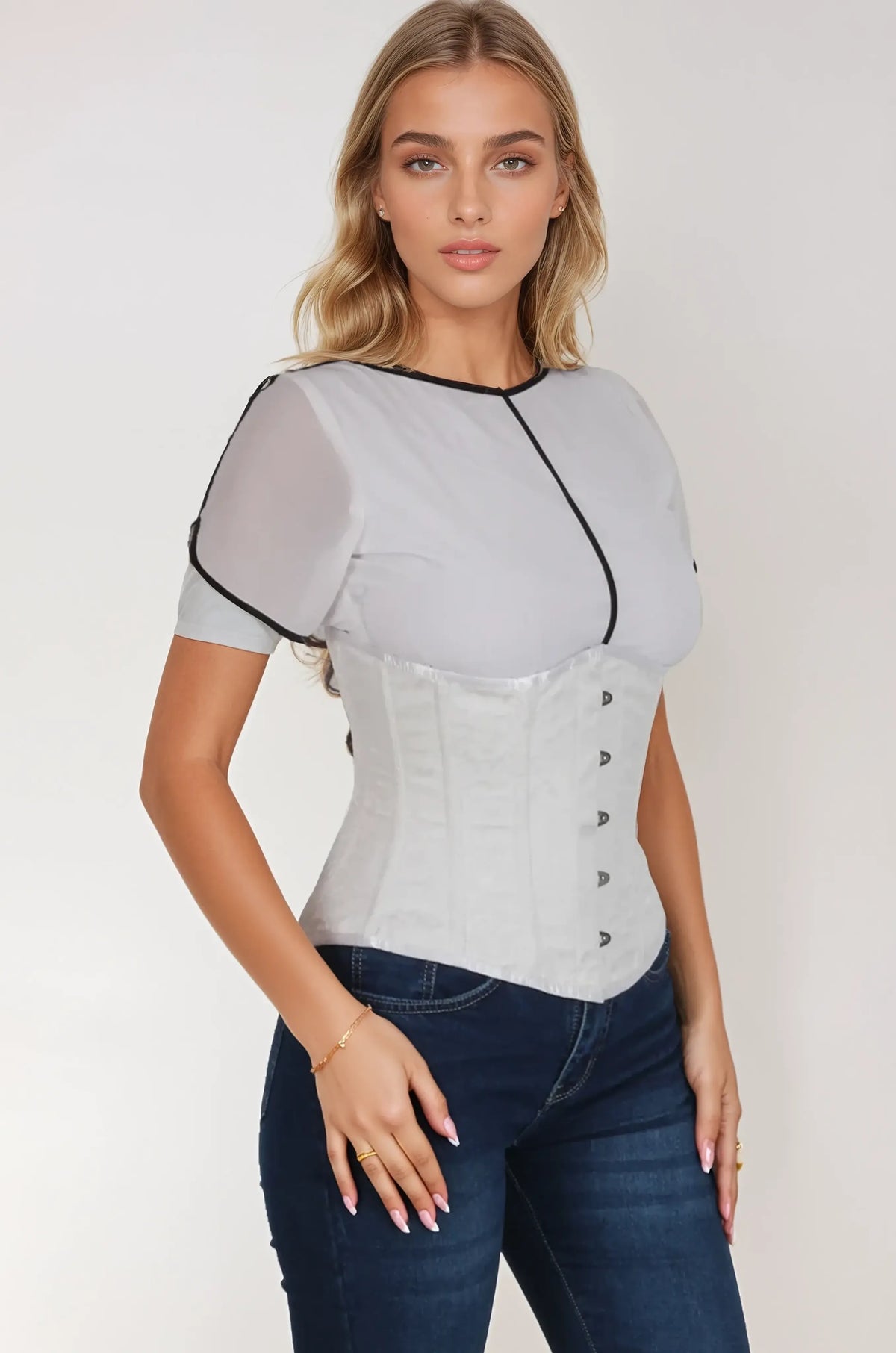 Breona White Brocade Underbust Corset