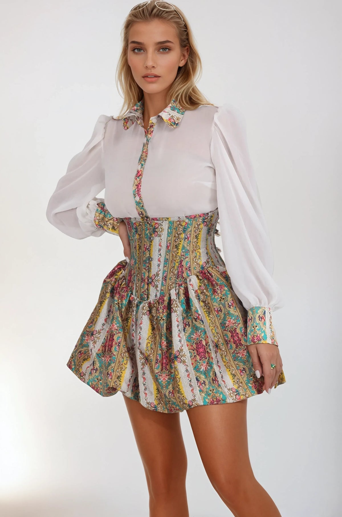Ellen Eden Print Underbust Corset Dress With Shirt