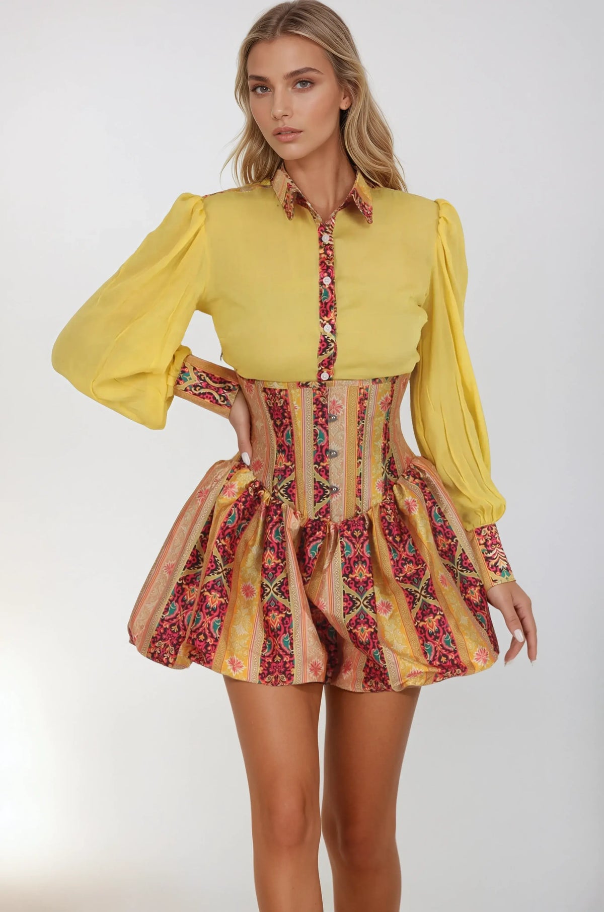 Milan Baroque Floral Underbust Corset Dress With Shirt