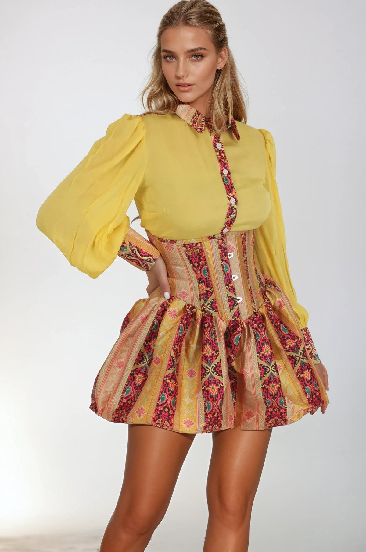 Milan Baroque Floral Underbust Corset Dress With Shirt
