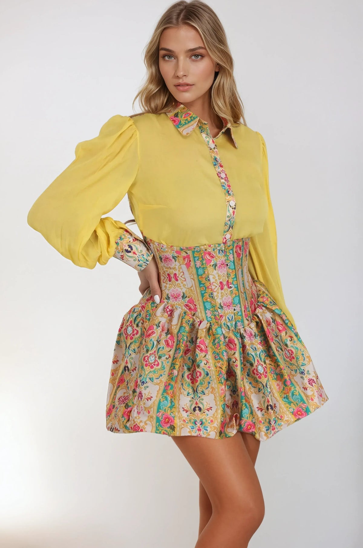 Daisy Baroque Floral Underbust Corset Dress With Shirt