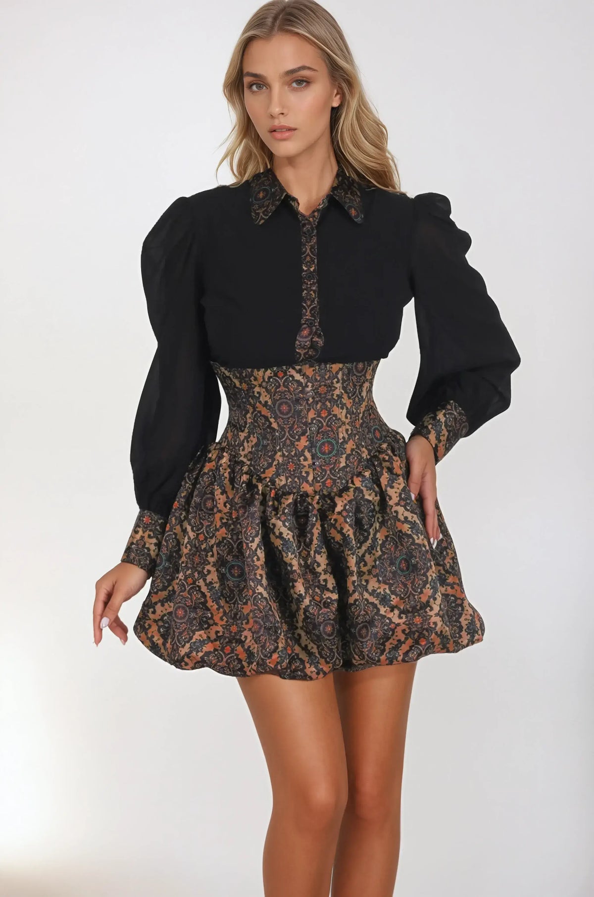 Kaya Gear Print Underbust Corset Dress With Shirt
