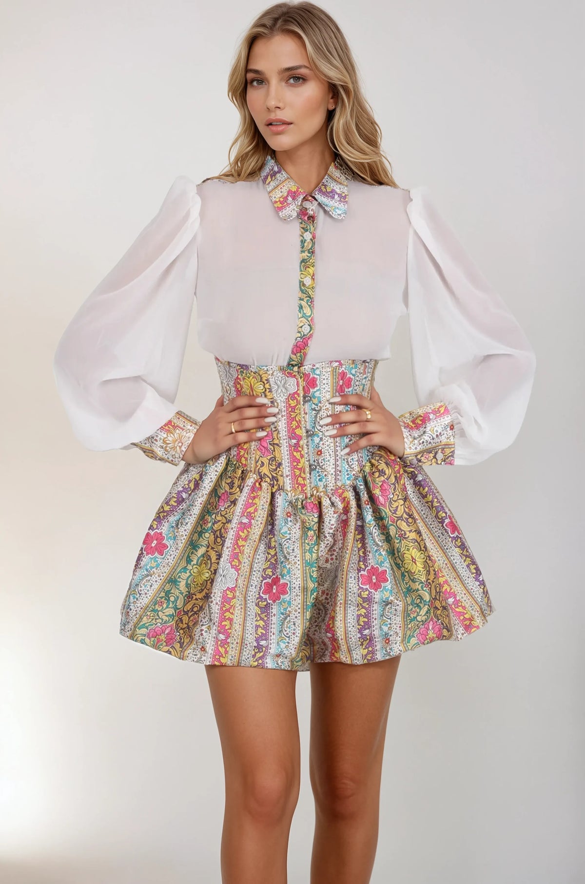 Maia Multicolored Underbust Corset Dress With Shirt