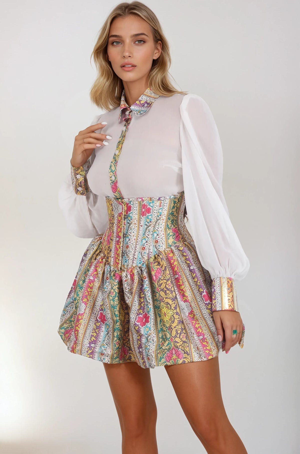 Maia Multicolored Underbust Corset Dress With Shirt