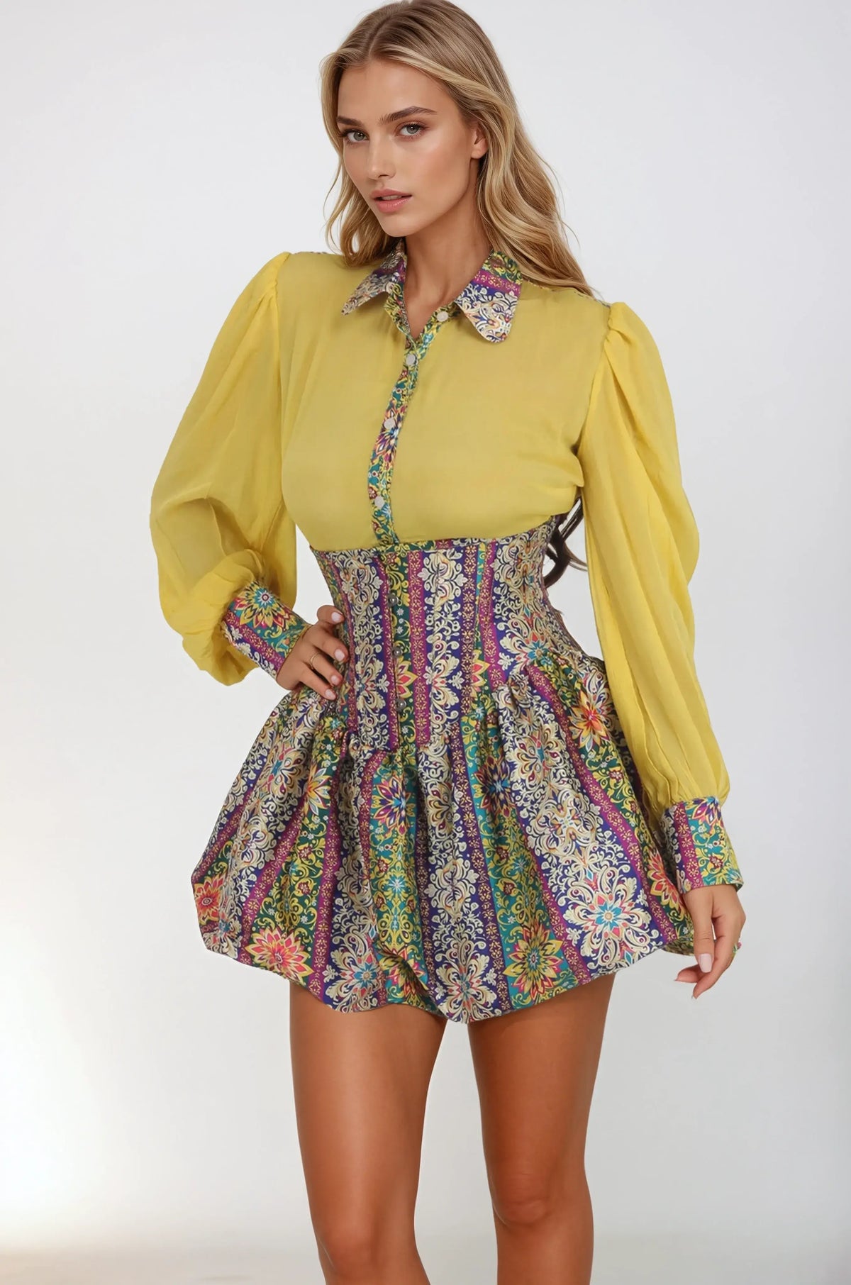 Holly Vibrant Floral Underbust Corset Dress With Shirt