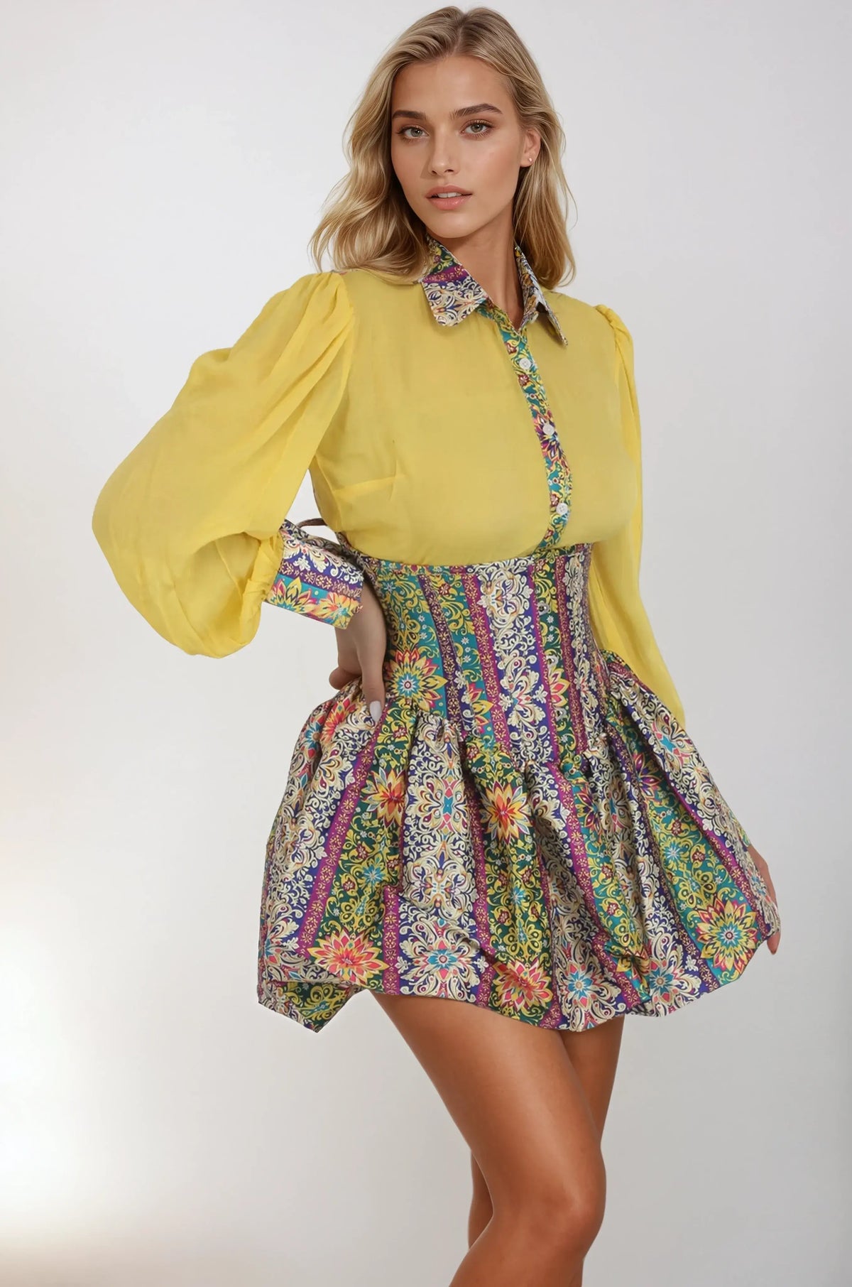 Holly Vibrant Floral Underbust Corset Dress With Shirt