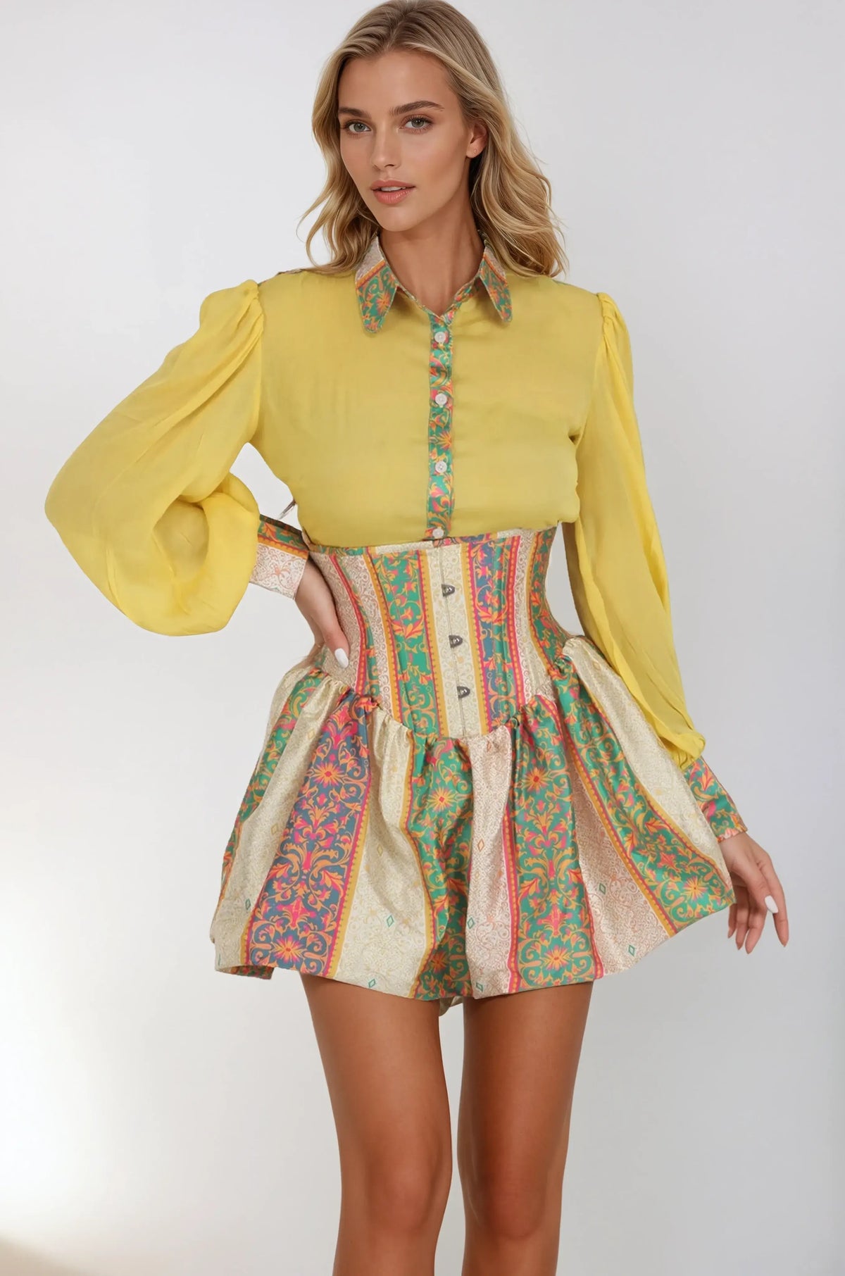 Marion Multicolored Striped Print Corset Dress With Shirt