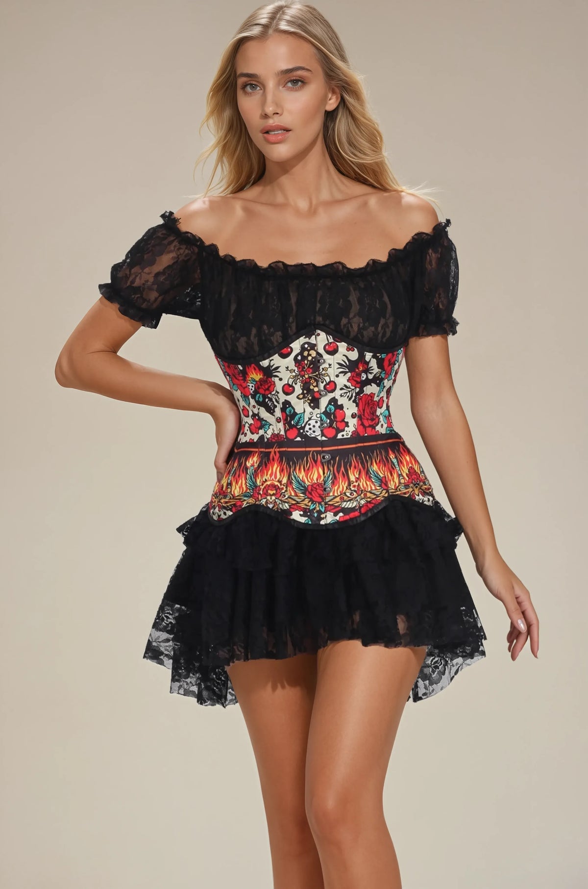 Talani Retro Roses Flames Corset