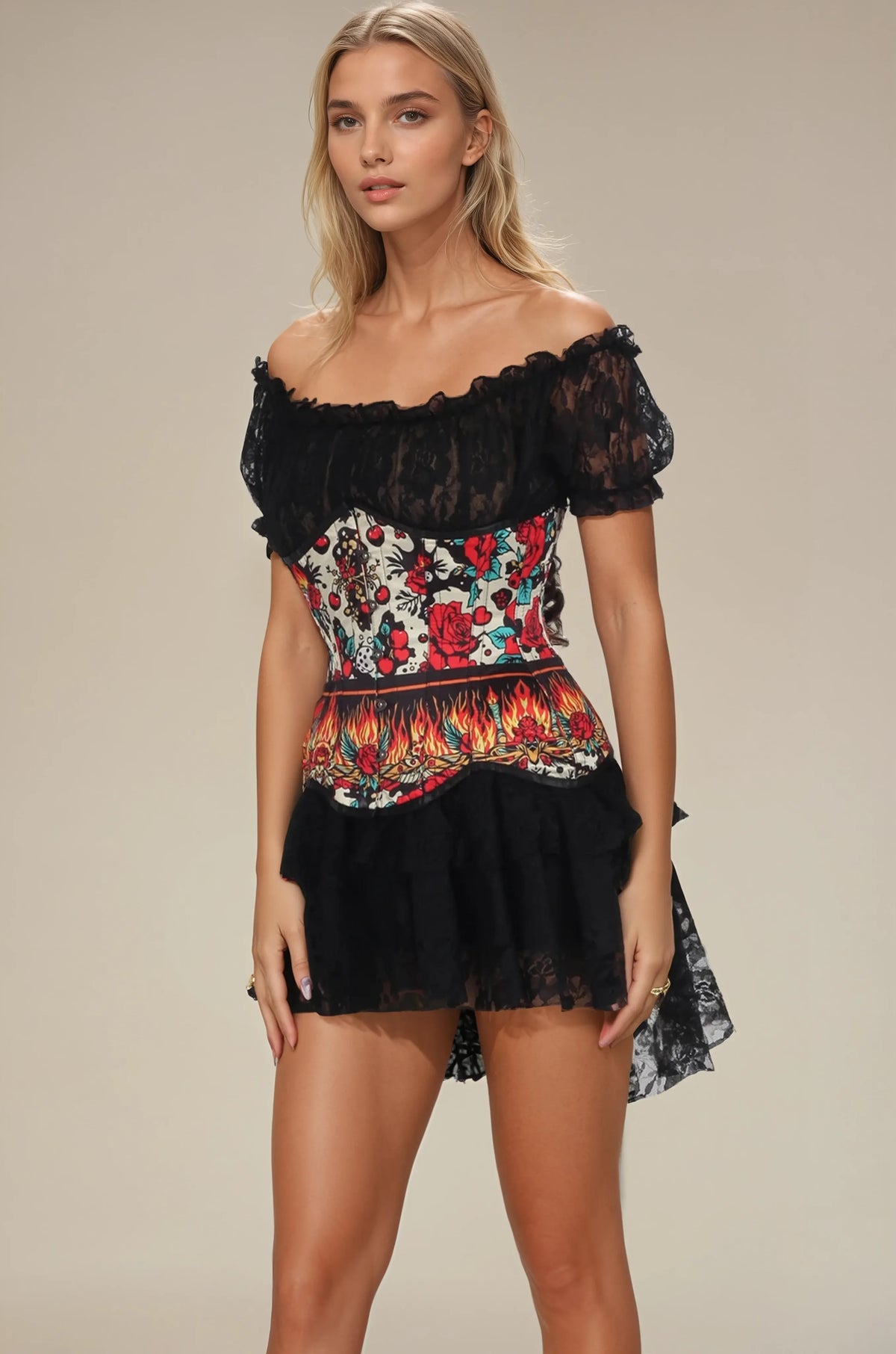 Talani Retro Roses Flames Corset