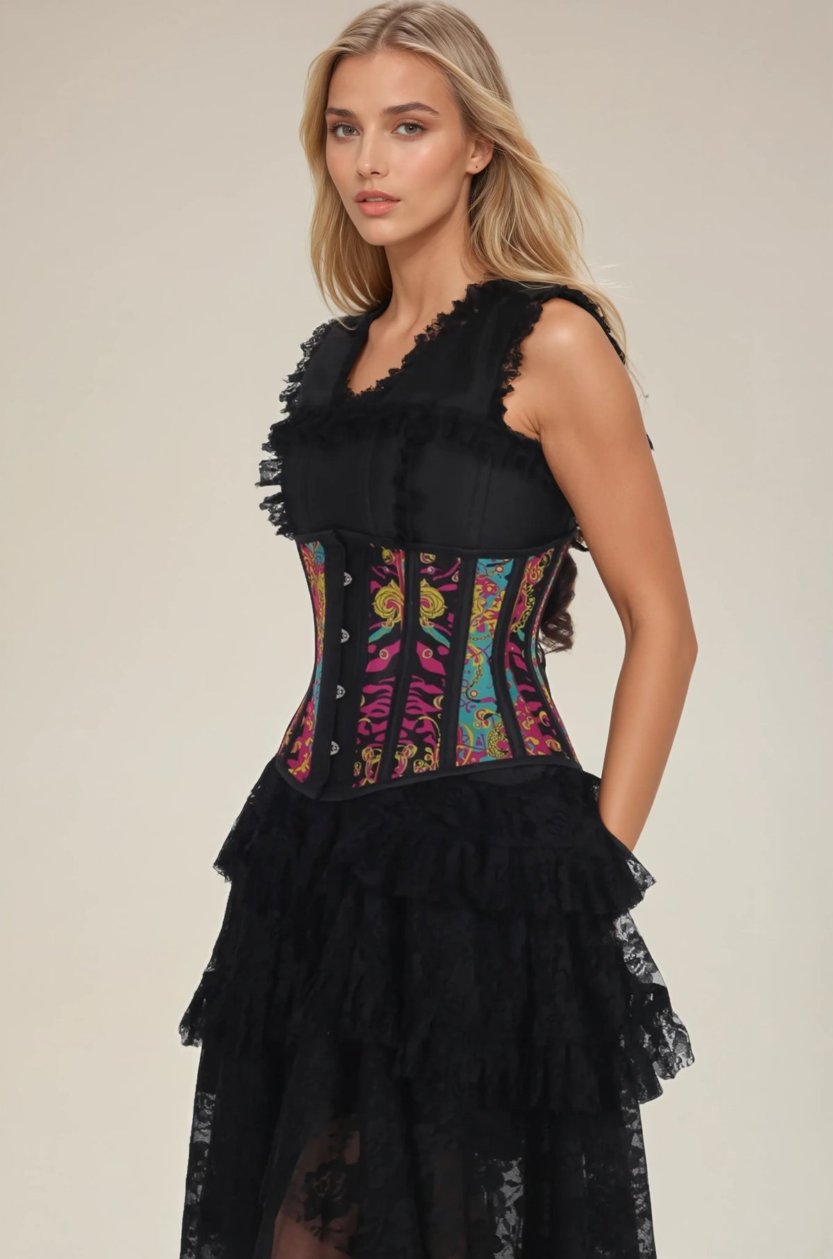 Sybil Neon Versailles Mesh Corset