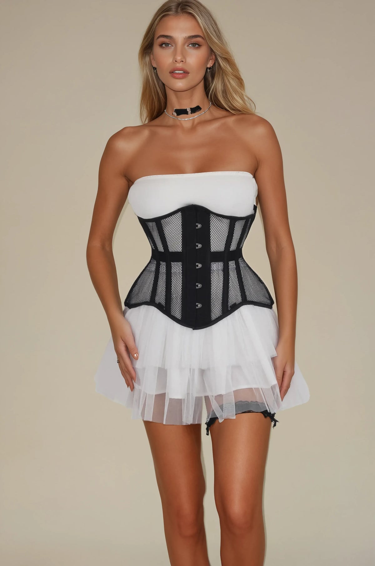 Londyn Black Underbust Mesh Curvy Corset