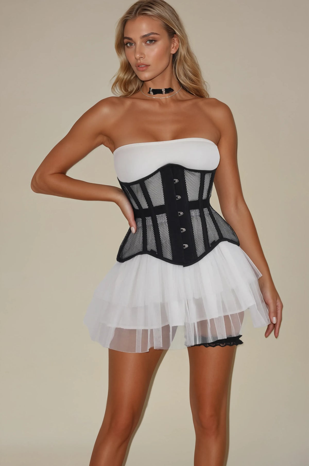 VG-19475 - Black Underbust Curvy Corset in Mesh