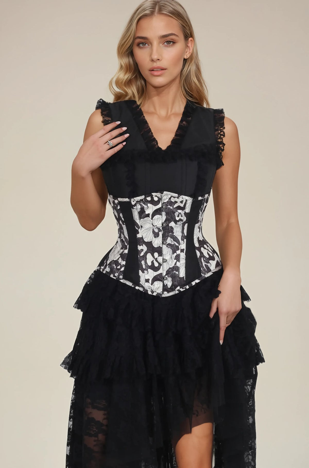 Starla Abstract Monochrome Floral Corset