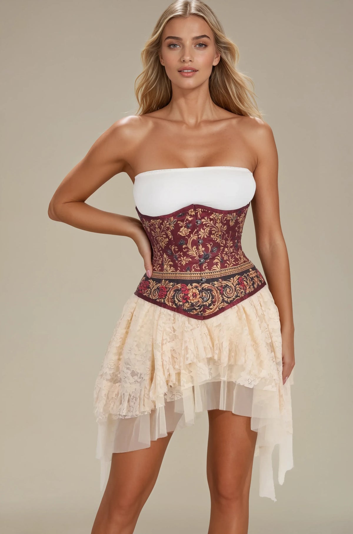 Ivee Opulent Baroque Print Underbust Corset
