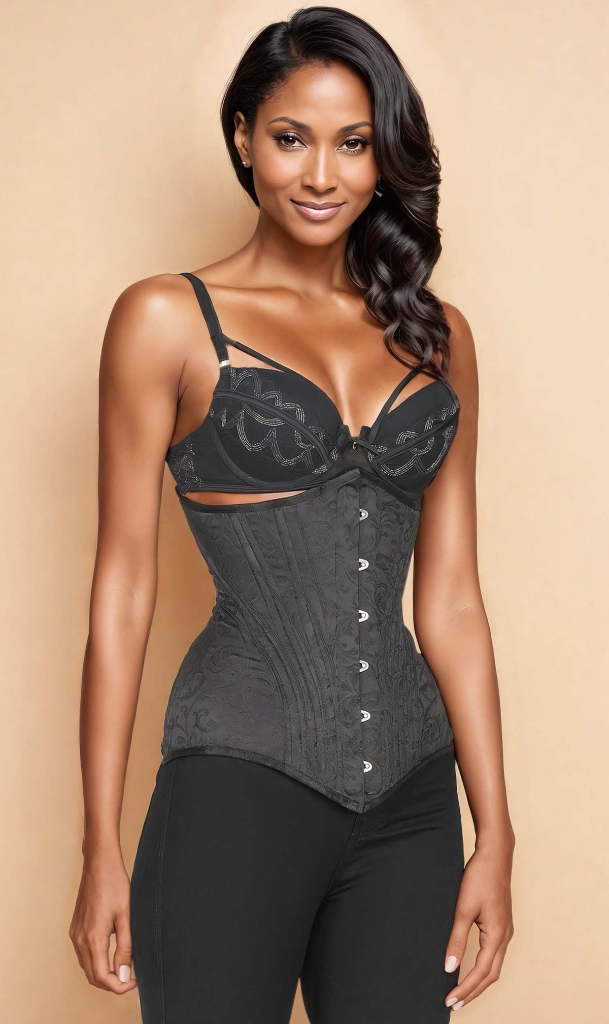 Kayla Waist Cincher Black Brocade Corset