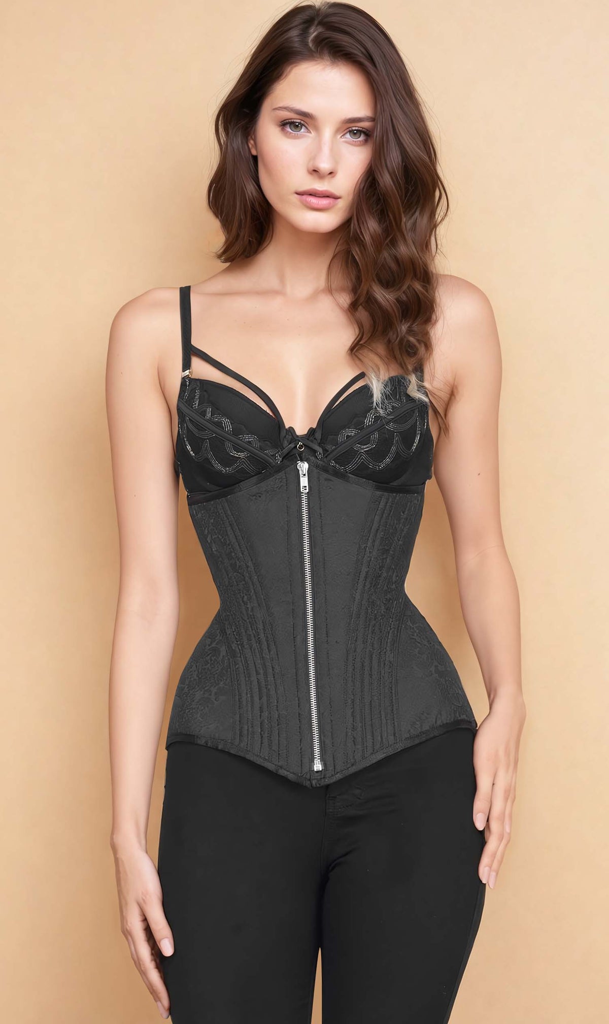 Chloe Waist Cincher Black Brocade Corset