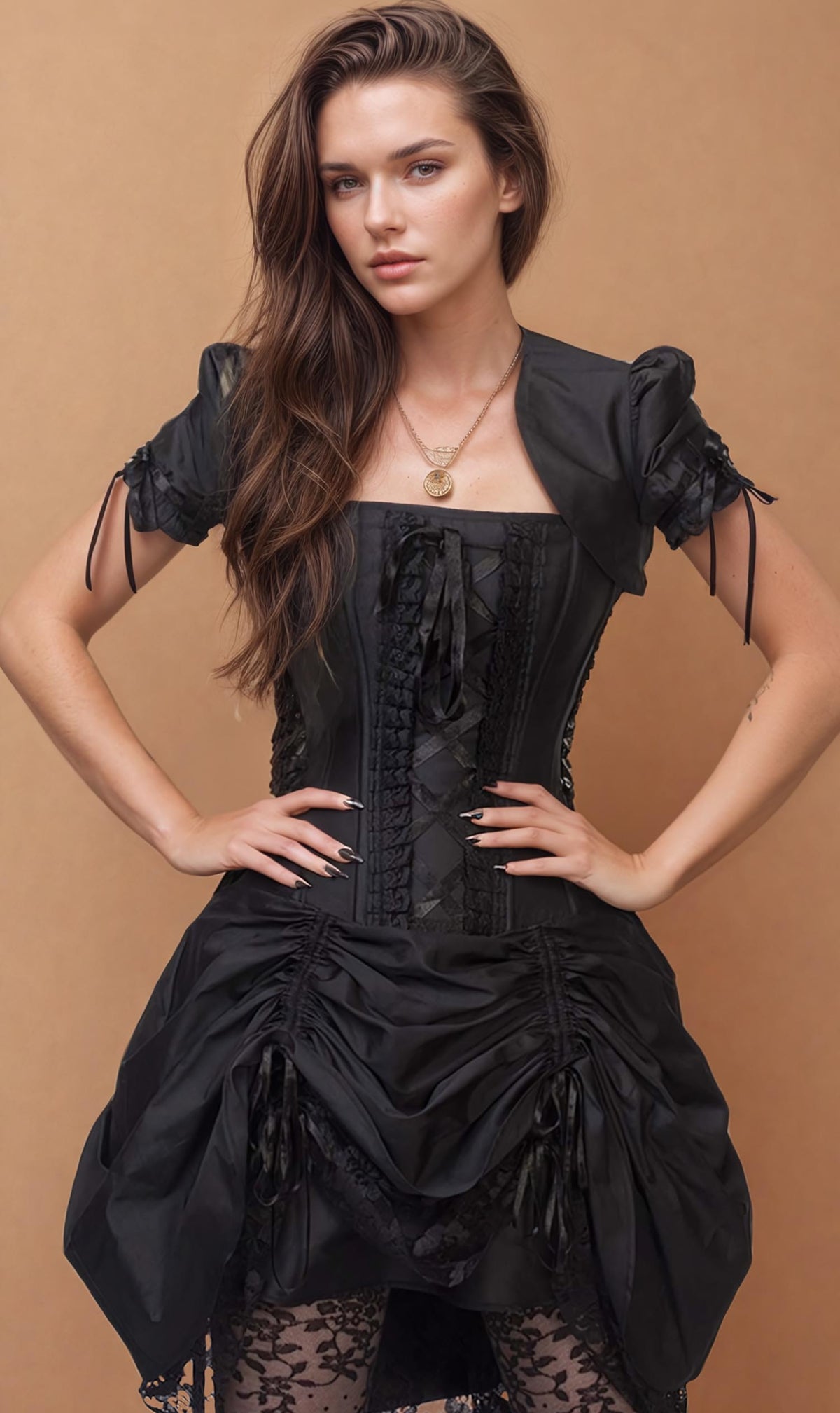 Devrah Victorian Inspired Corset Dress with Bolero