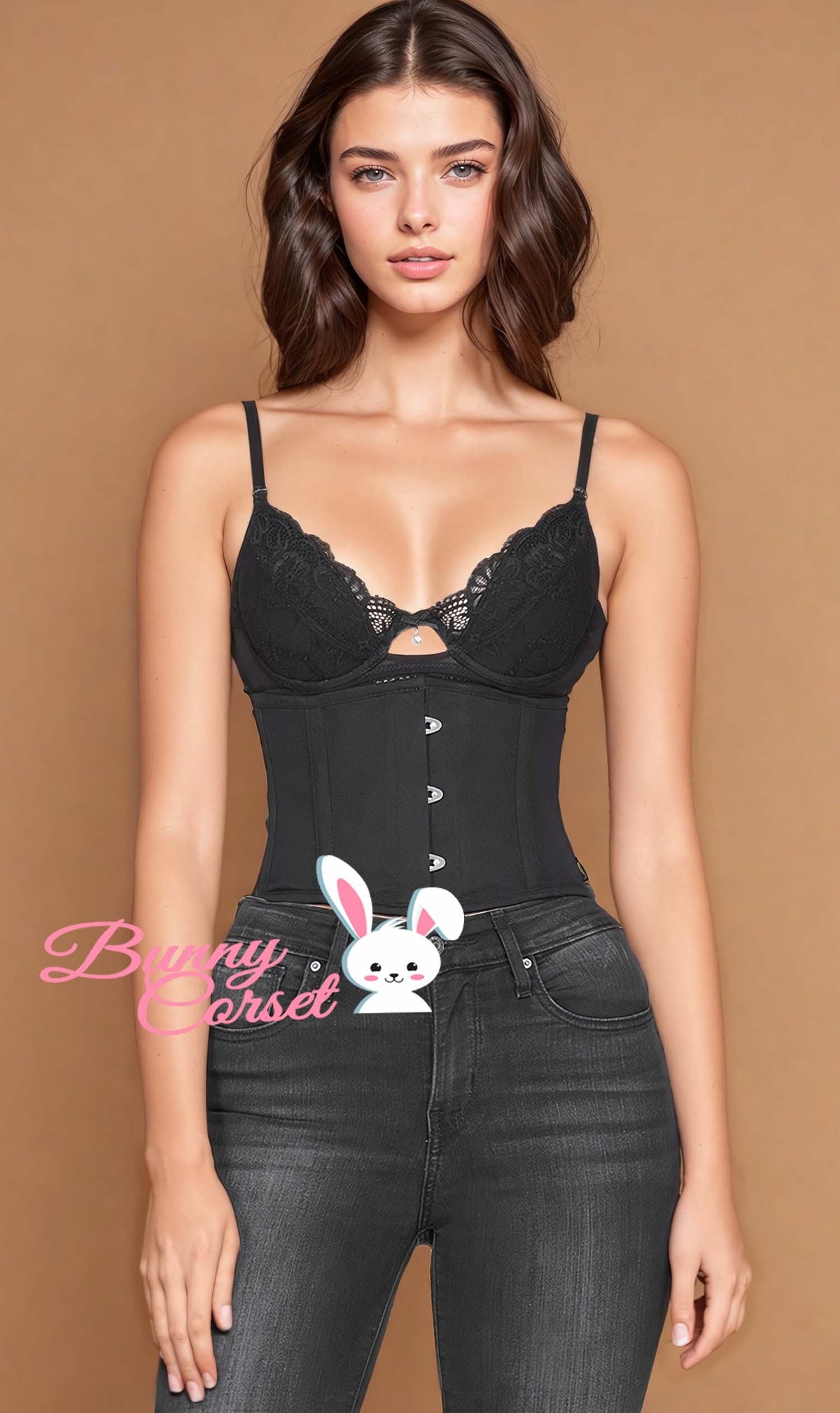 VG-19732 - Black Corset Waist Shaper in 100% Cotton