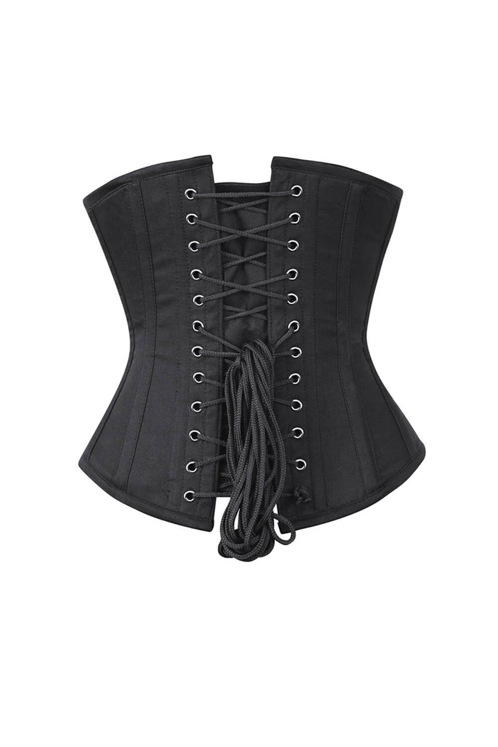 VG-19735 - Long Line Black Waist Shaper Corset in 100% Cotton
